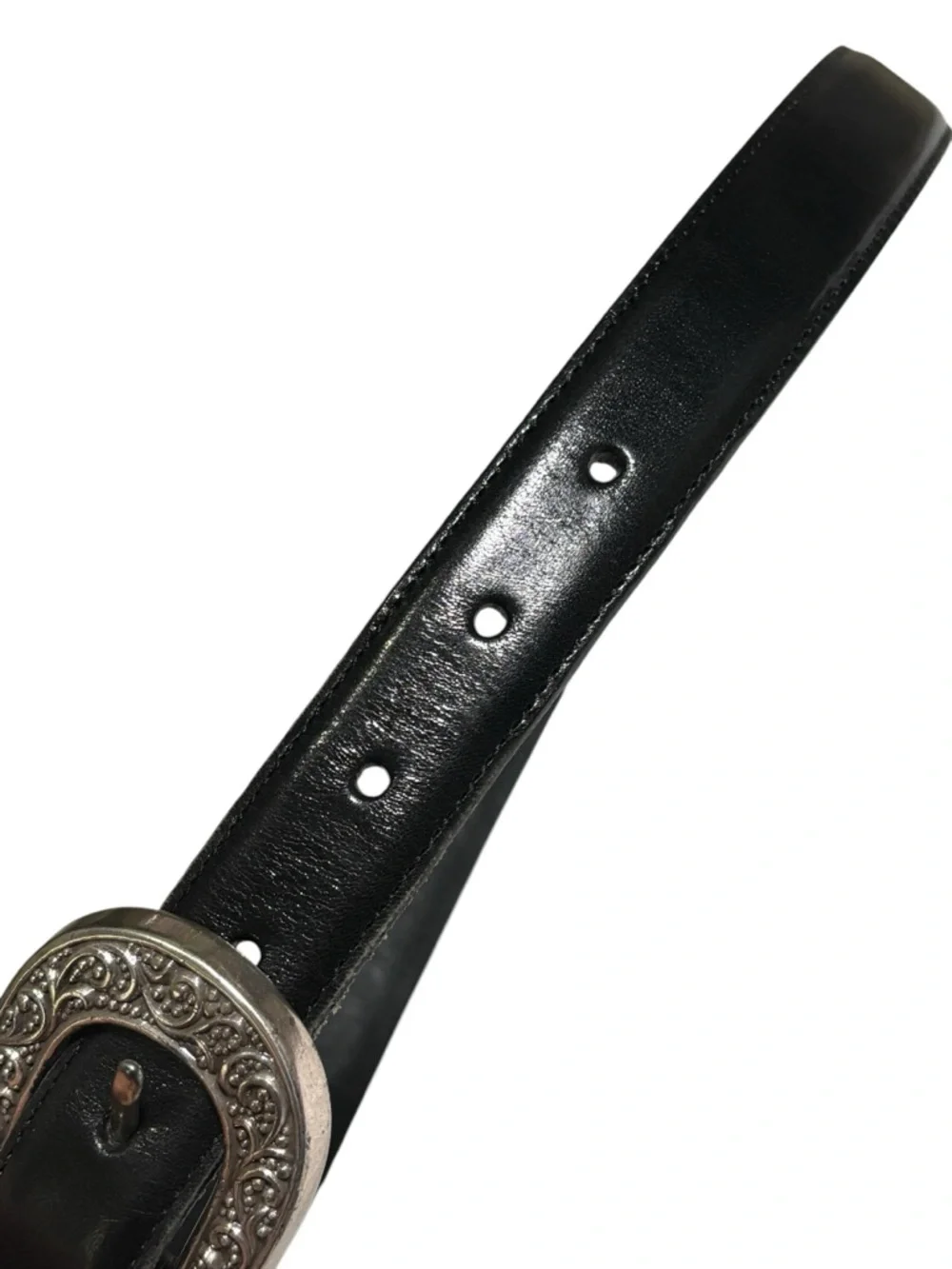 Brighton Black Leather Belt Size 30 Medium Silver Hardware Western Rodeo Unisex